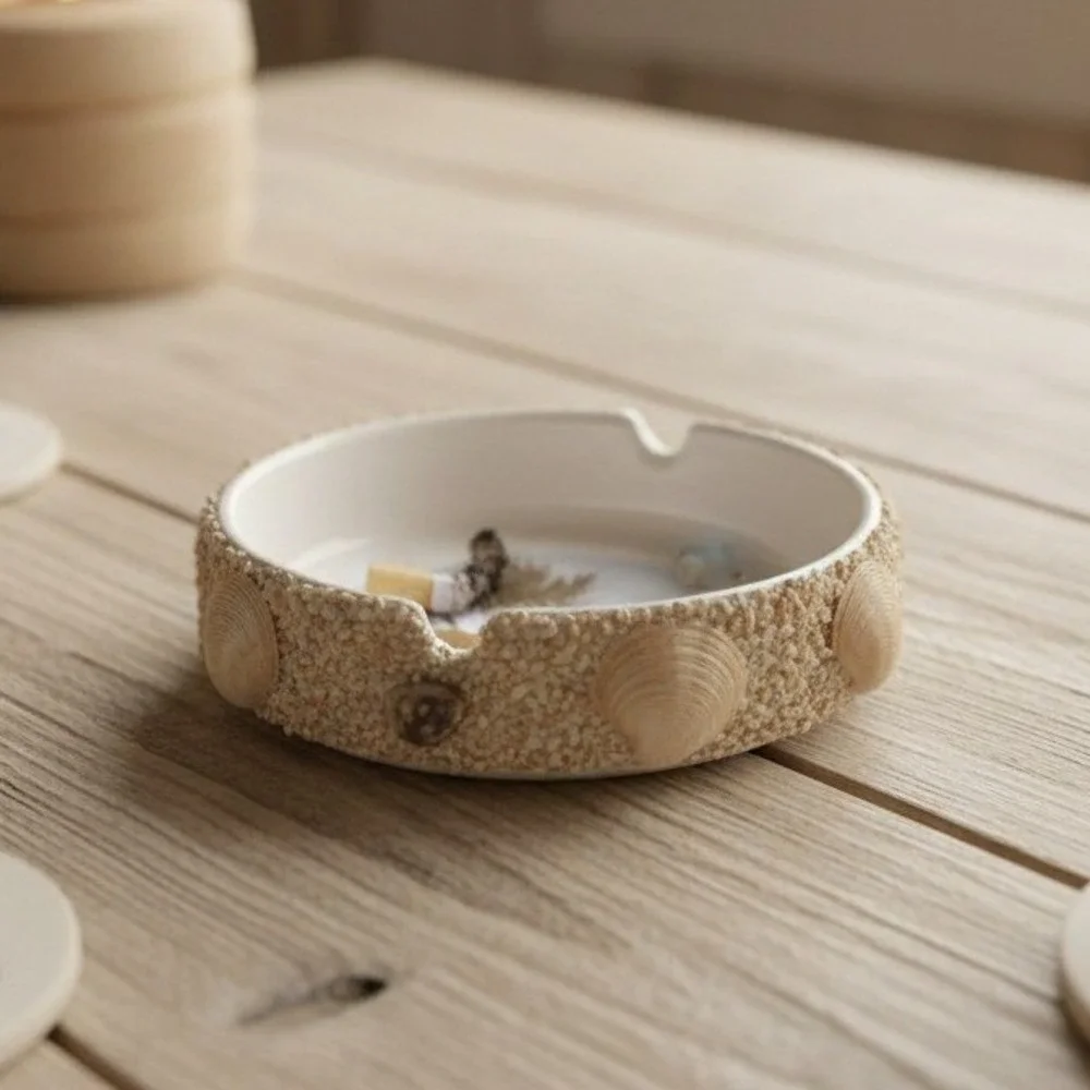 Hawaii Nautical Ceramic Ashtray, Real Seashells & Sand Accents, Coastal Souvenir